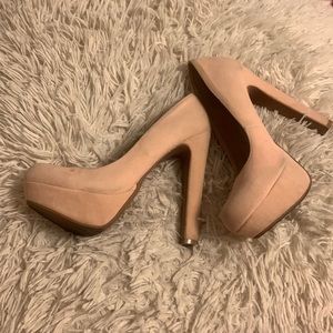 Pastel Pink Velvet Platform Heels